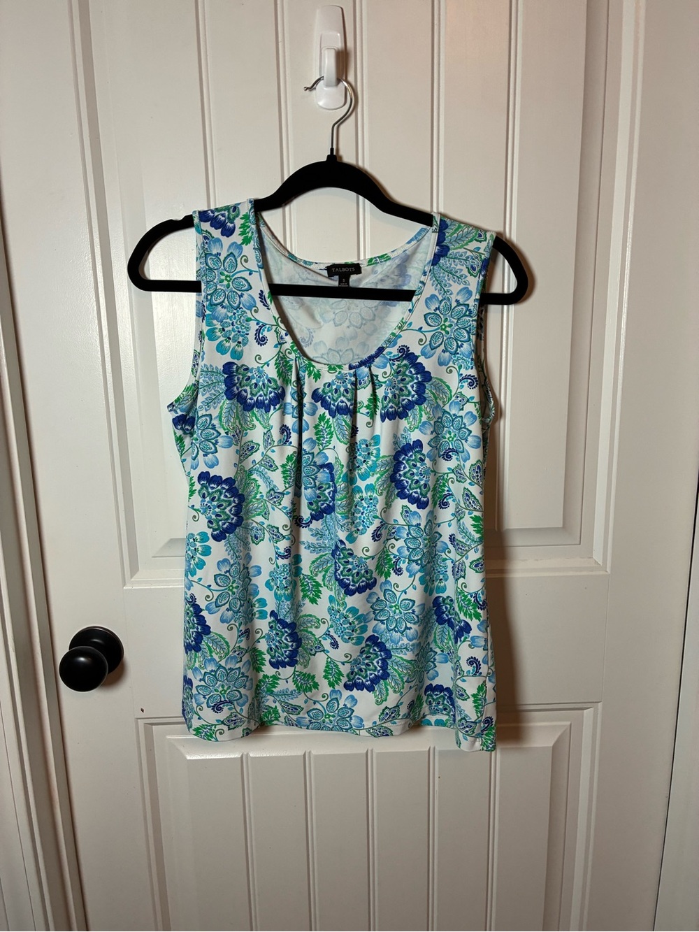 Talbots White Tank with Blue & Green Floral Print